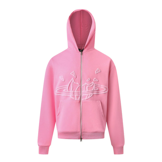 Broken Planet Outline Cracked Planet Pink Zip Hoodie Hover Image