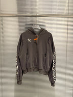 Thug Club Distressed Zip Hoodie with Flame Sleeve Embroidery, Unisex