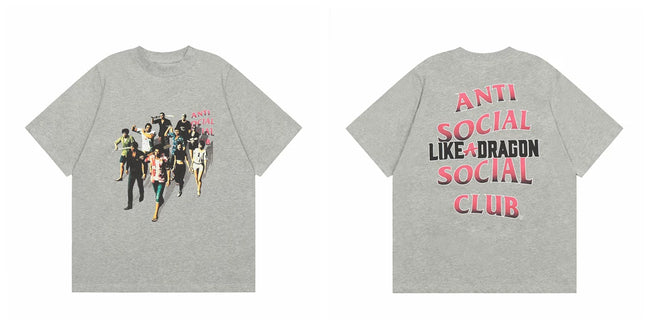 Anti Social Social Club Grey Tee – Crowd Print Red Text Hover Image