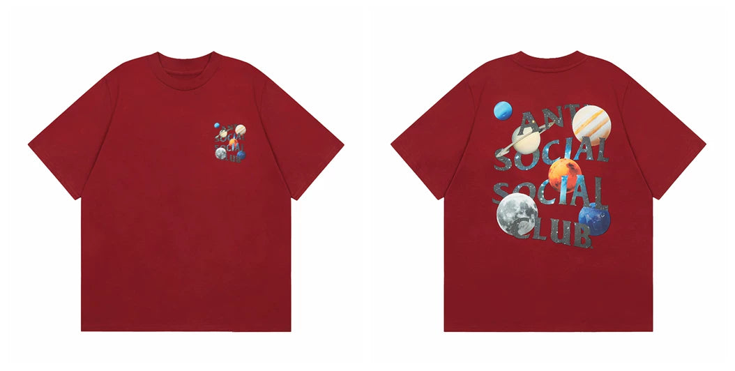 Anti Social Social Club Solar System Planet Graphic Oversized T‑Shirt | Burgundy Red