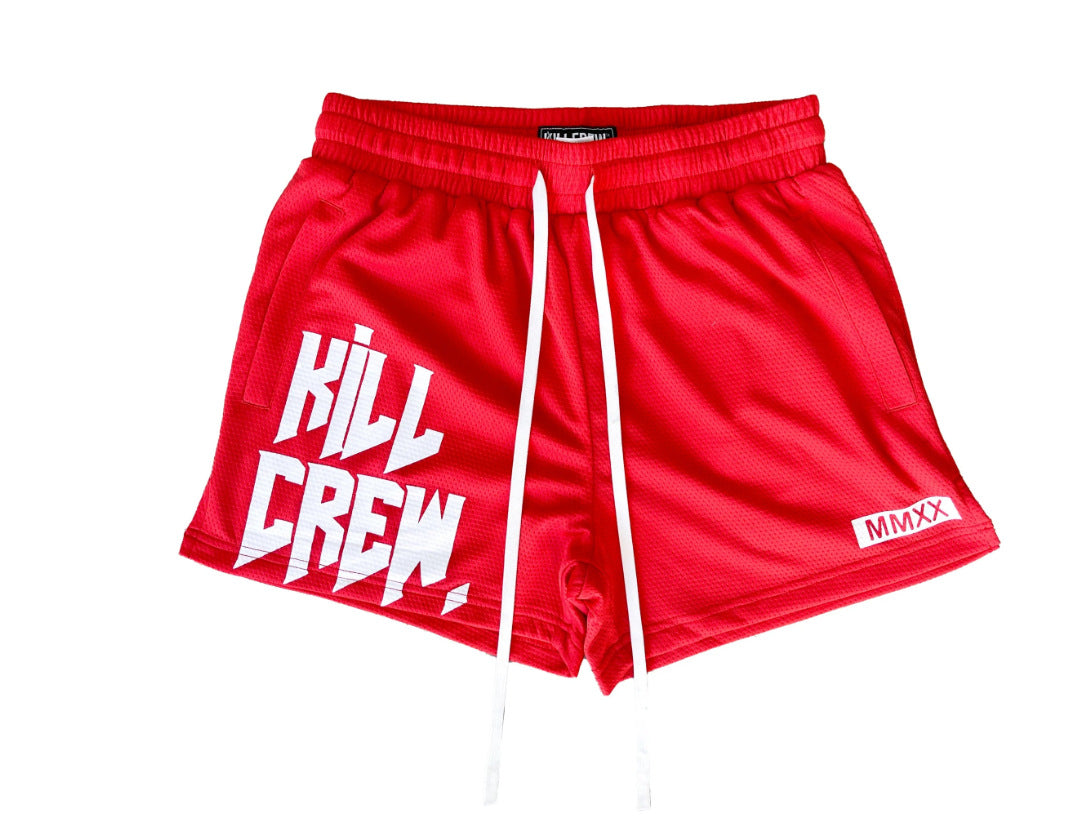 Killcrew Logo Graphic Red and White Mesh Shorts