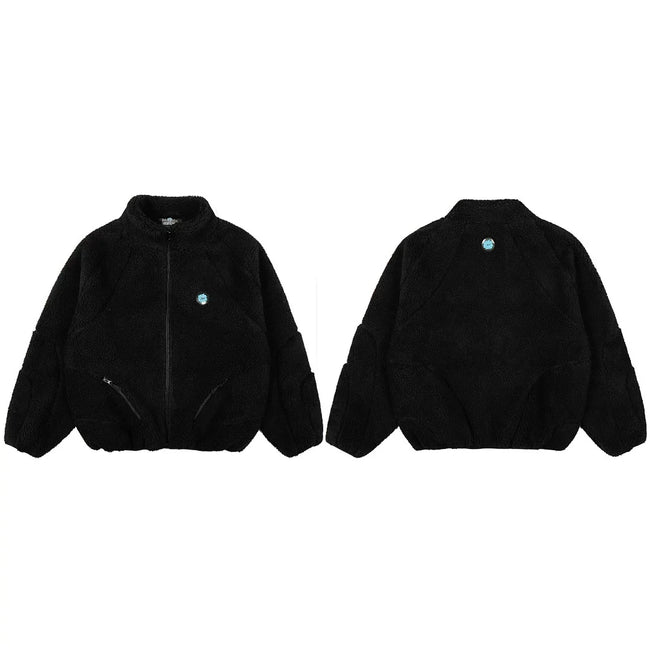 Broken Planet Sherpa Fleece Full Zip Stand Collar Jacket - Black Hover Image