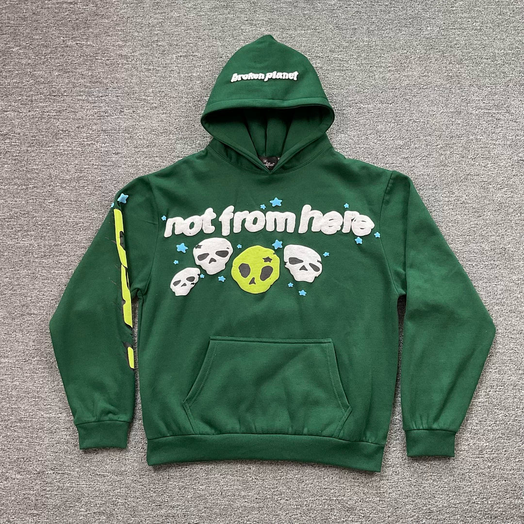 Broken Planet Not From Here Alien Skull Hoodie‑3 Colors