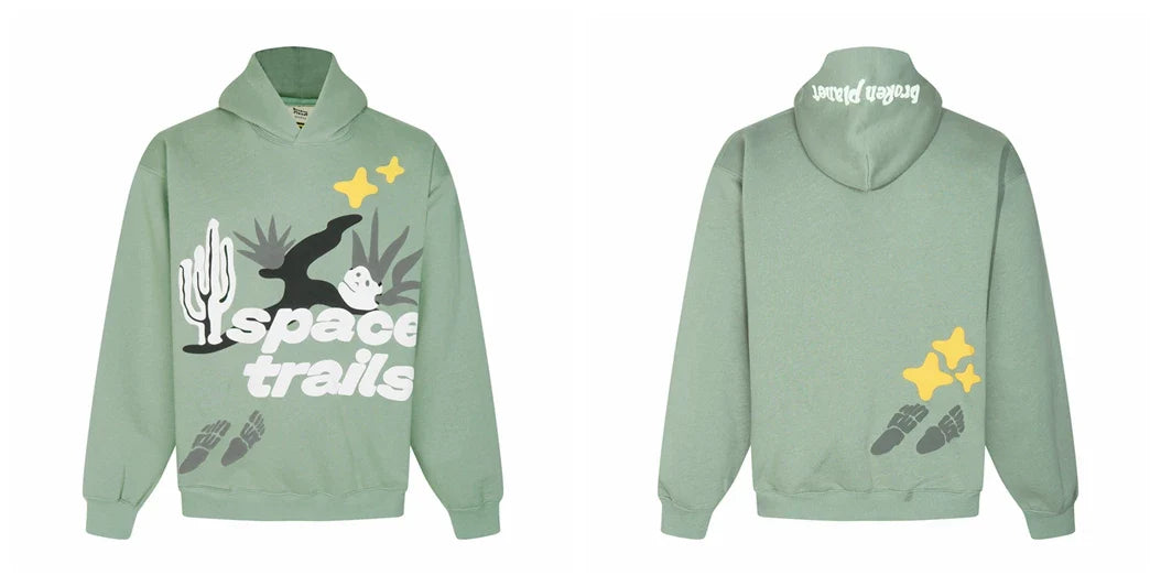 Broken Planet Space Trails Sage Green Oversized Hoodie