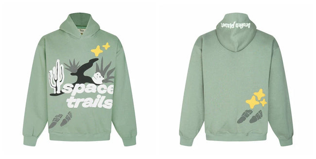 Broken Planet Space Trails Sage Green Oversized Hoodie Hover Image