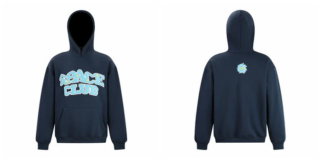 Broken Planet Space Club Navy Oversized Graphic Hoodie Hover Image