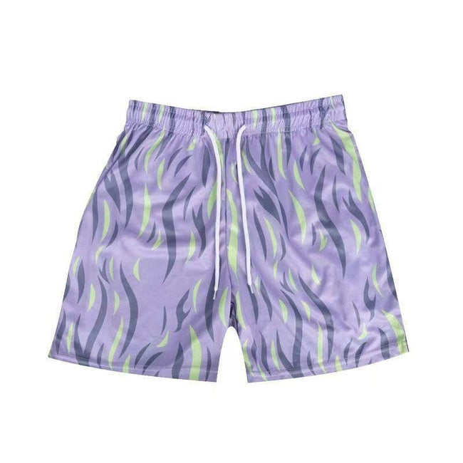 Purple, Grey, and Neon Green Abstract Animal Print Athletic Shorts Hover Image