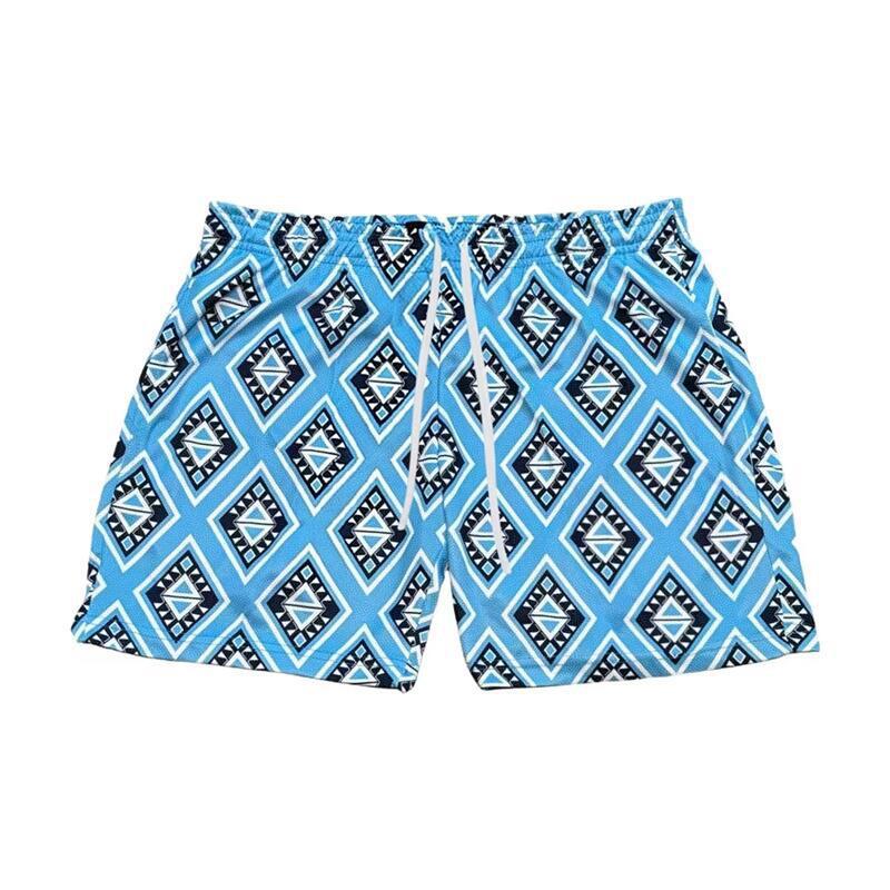 Light Blue, Dark Blue, and White Diamond Geometric Athletic Shorts