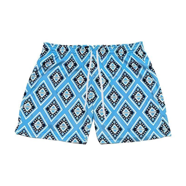 Light Blue, Dark Blue, and White Diamond Geometric Athletic Shorts Hover Image