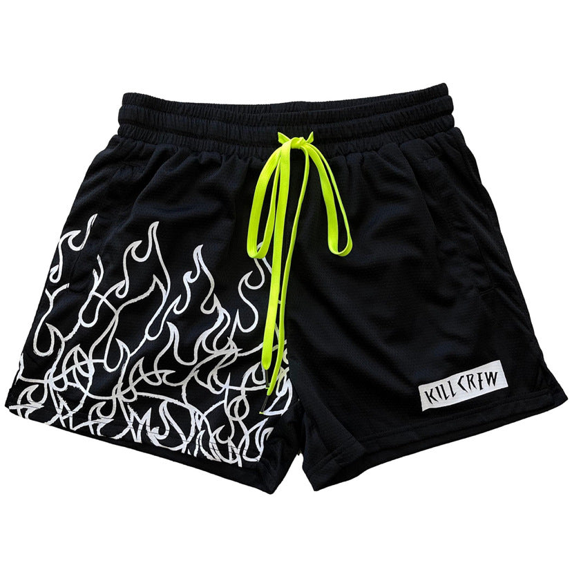 Killcrew Flame Graphic Black and White Mesh Shorts