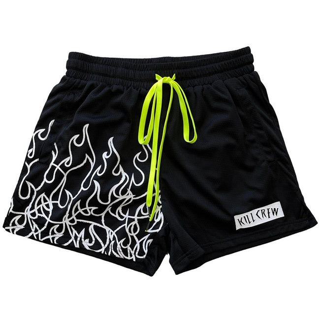 Killcrew Flame Graphic Black and White Mesh Shorts Hover Image