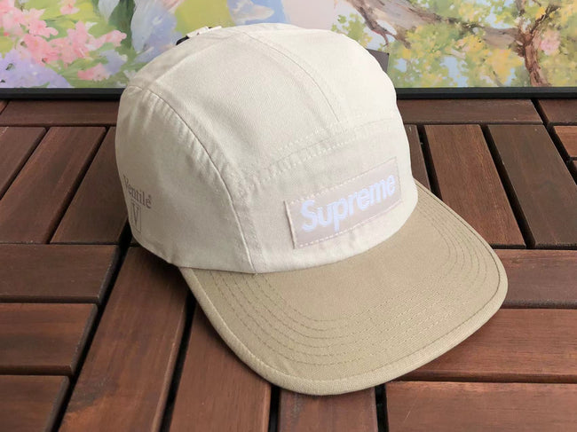 Supreme Off-White and Khaki Two-Tone Canvas Box Logo 5-Panel Camp Cap Hover Image