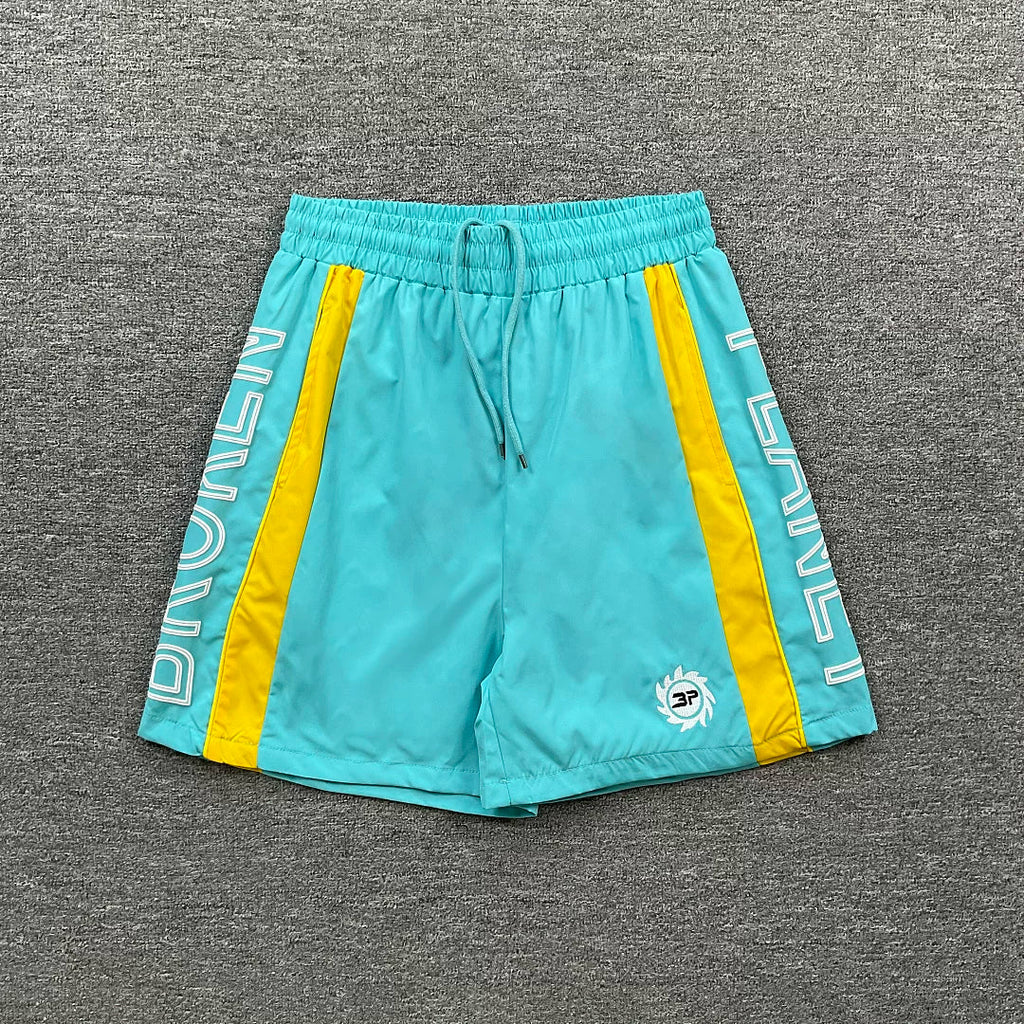 Broken Planet Side Letter Print Color‑Block Sport Shorts (4 Colors)