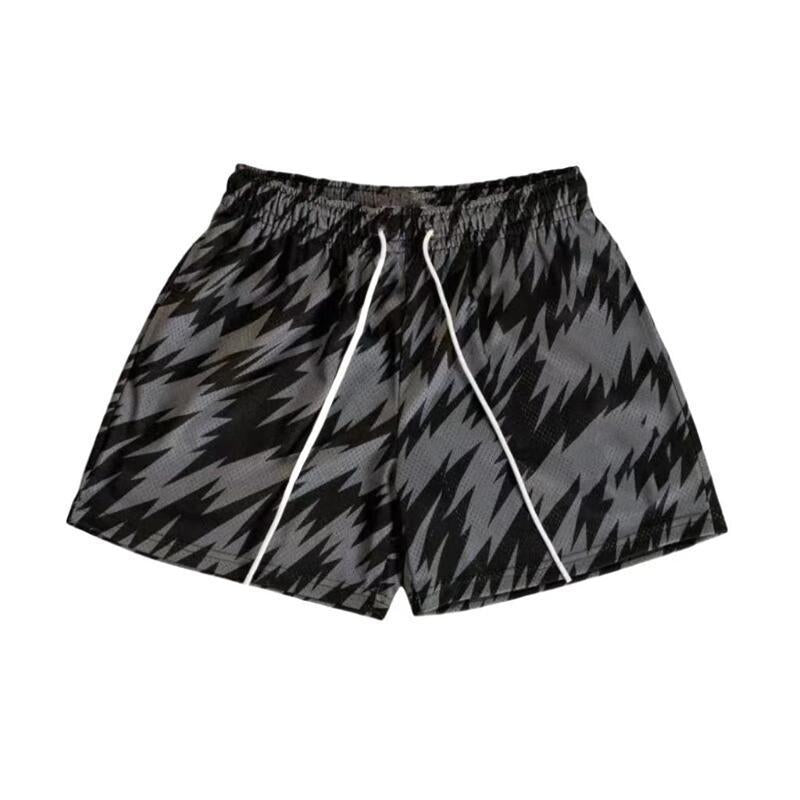Grey and Black Abstract Lightning Athletic Shorts
