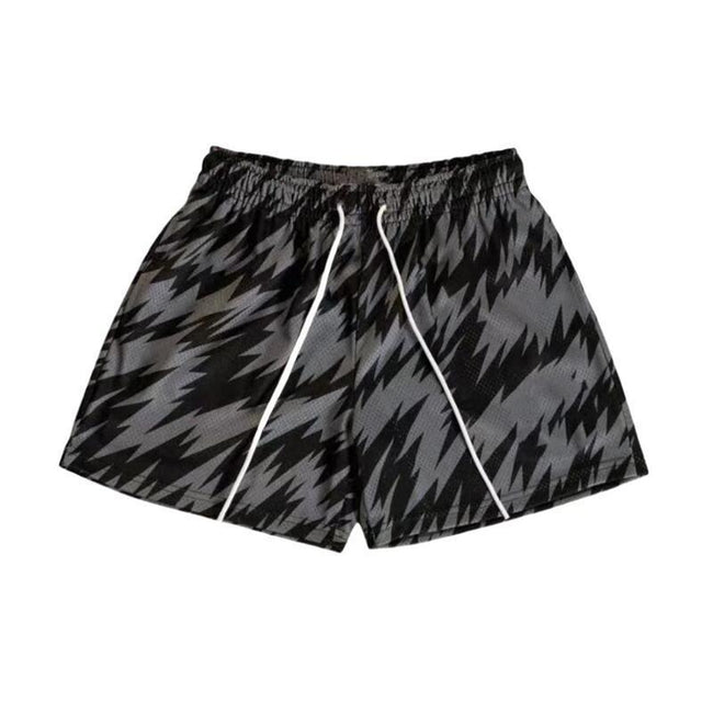 Grey and Black Abstract Lightning Athletic Shorts Hover Image