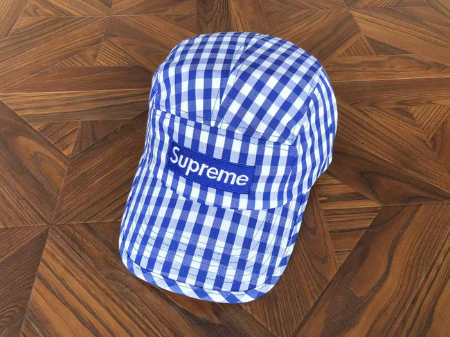 Supreme Blue and White Gingham 5-Panel Box Logo Camp Cap Hover Image