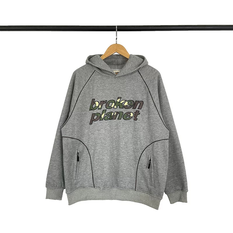 Broken Planet Camo Logo Raglan Hoodie - Heather Grey