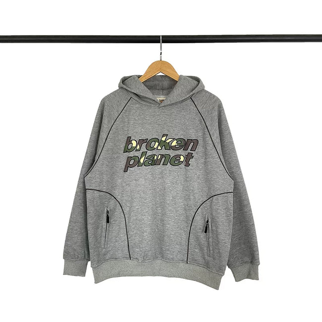 Broken Planet Camo Logo Raglan Hoodie - Heather Grey Hover Image