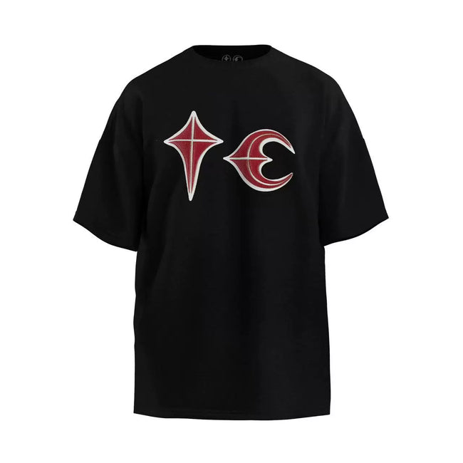 Thug Club Red White Star Moon Logo Black Oversized T-Shirt, Unisex Hover Image