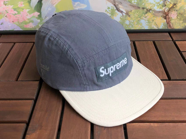 Supreme Dark Grey and Off-White Two-Tone Canvas Box Logo 5-Panel Camp Cap Hover Image
