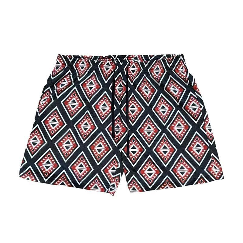 Black, Red, and White Diamond Geometric Athletic Shorts