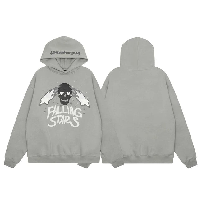 Broken Planet Falling Stars Light Grey Oversized Graphic Hoodie Hover Image