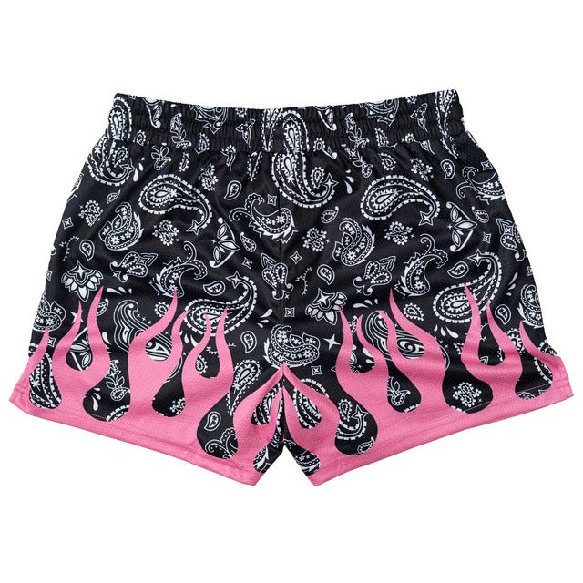 Killcrew Black and Pink Paisley Flame Athletic Shorts Hover Image