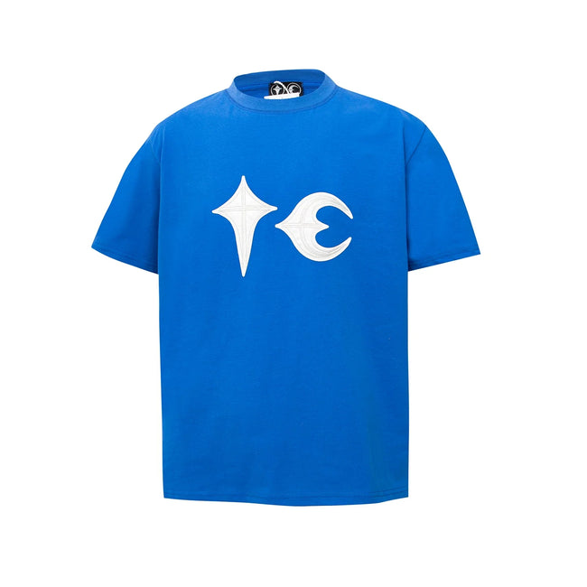 Thug Club Bright Blue White Star Moon Patch Logo Oversized T-Shirt, Unisex Hover Image