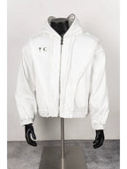 Thug Club White Raw Seam Zip-Up Cropped Hoodie, Unisex