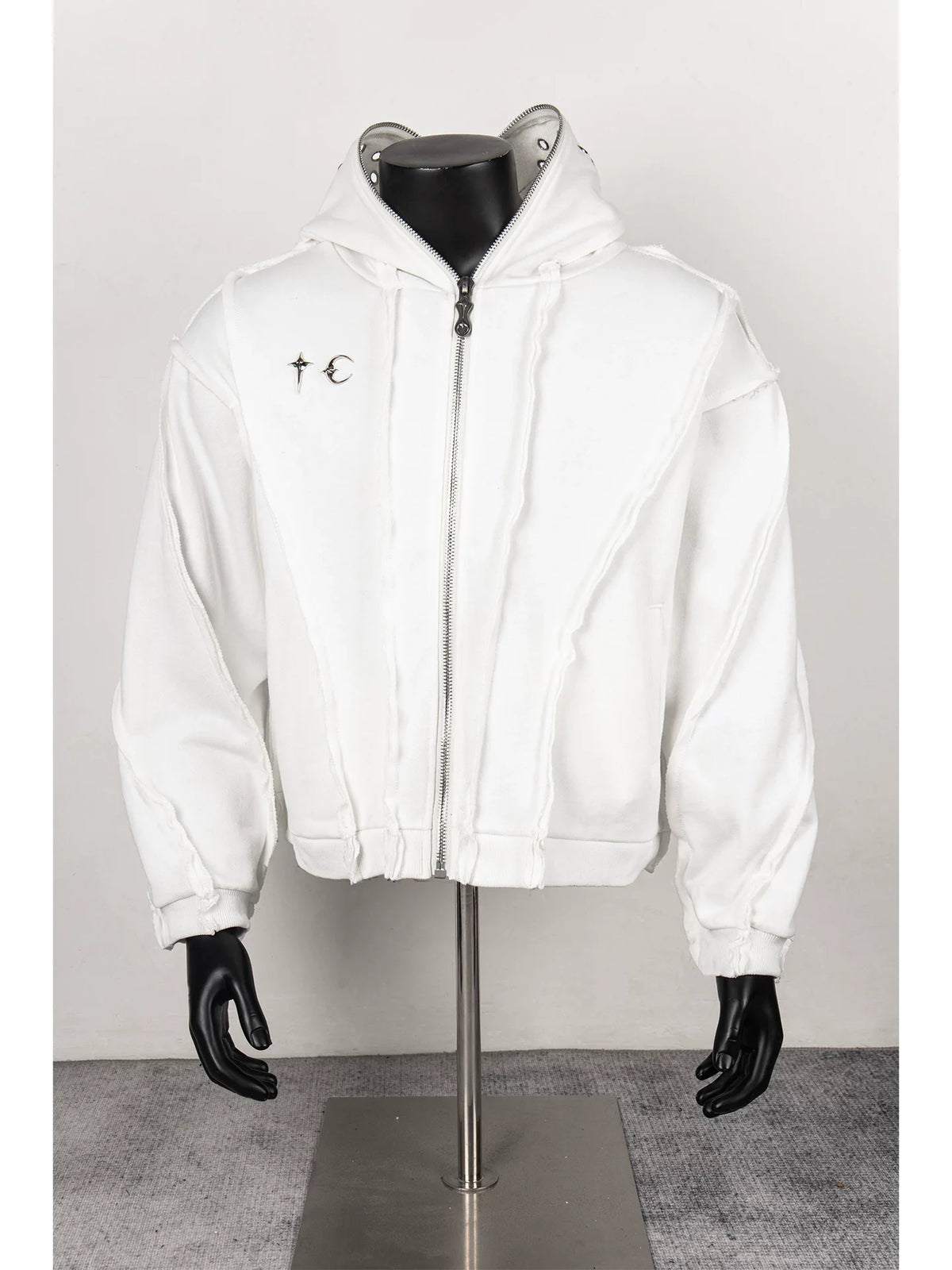 Thug Club White Raw Seam Zip-Up Cropped Hoodie, Unisex