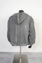 Thug Club Vintage Grey Washed Raw Seam Zip Hoodie, Unisex