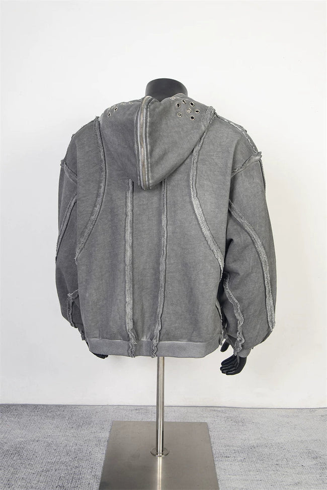 Thug Club Vintage Grey Washed Raw Seam Zip Hoodie, Unisex Main Image