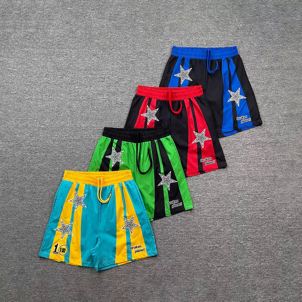 Broken Planet Star Graphic Vertical Stripe Basketball Shorts (4 Colors)