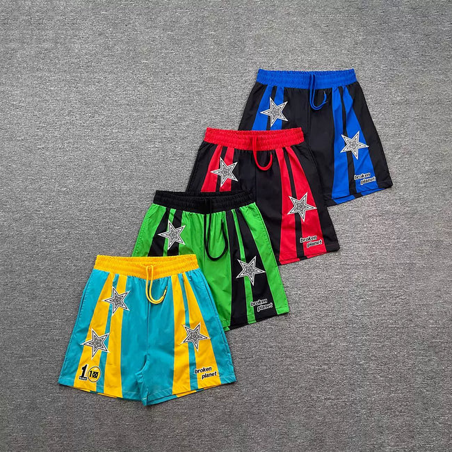 Broken Planet Star Graphic Vertical Stripe Basketball Shorts (4 Colors) Main Image