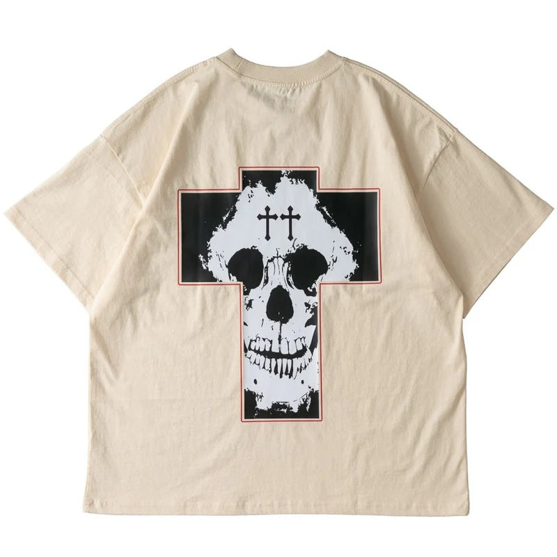 Killcrew Cross Skull Cream and Black Graphic T-Shirt
