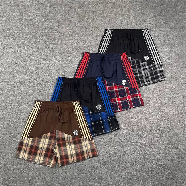 Broken Planet Multi‑Stripe Plaid Patchwork Shorts‑4 Colors Hover Image