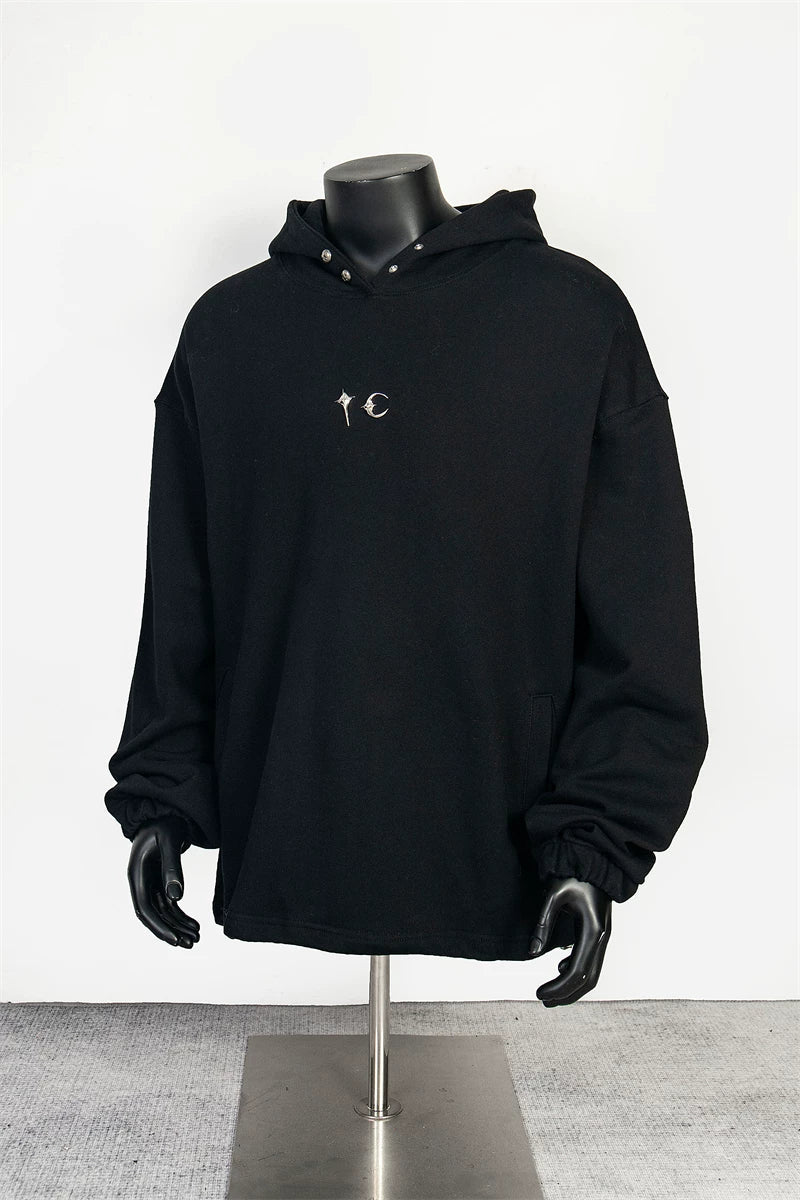 Thug Club Black Metal Star Moon Logo Oversized Hoodie, Unisex