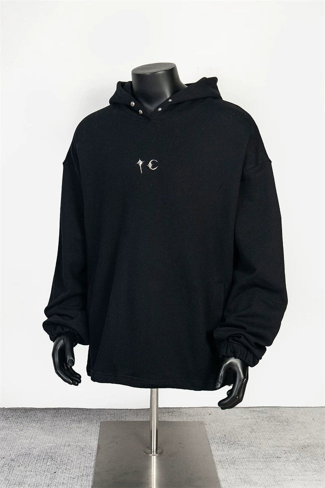 Thug Club Black Metal Star Moon Logo Oversized Hoodie, Unisex Hover Image