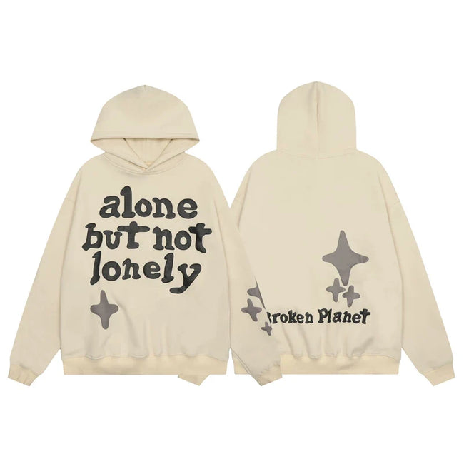 Broken Planet Alone But Not Lonely Cream Oversized Graphic Hoodie Hover Image