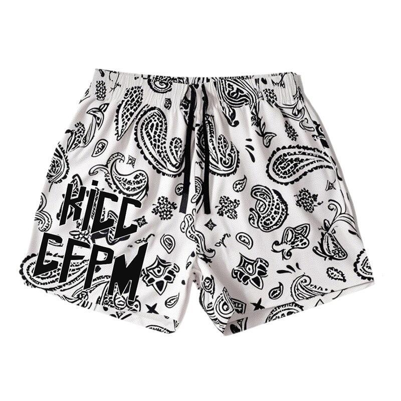 Killcrew White and Black Paisley Print Athletic Shorts