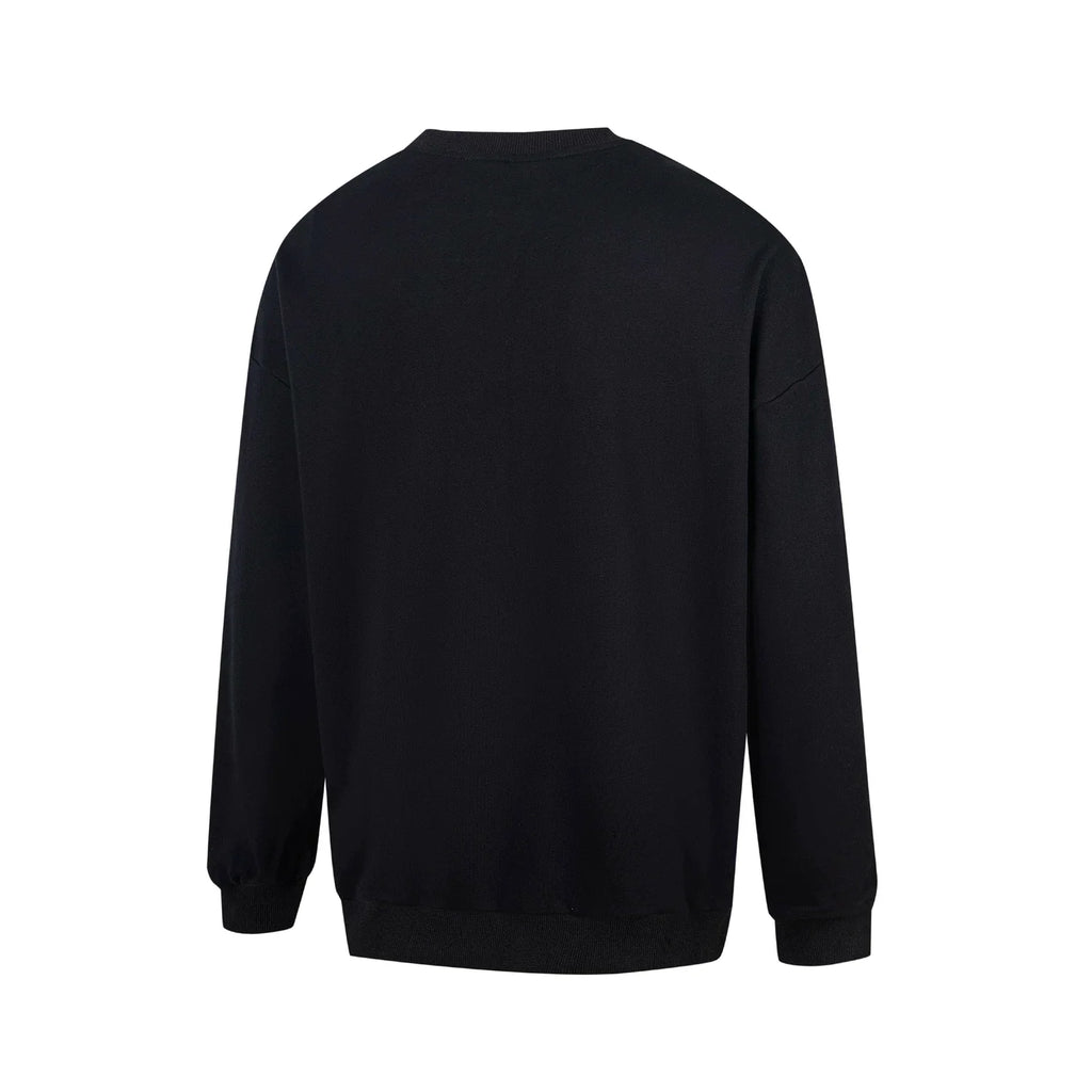 Thug Club Metal Star Moon Logo Crewneck Sweatshirt, Y2K Gothic Oversized Black Sweater