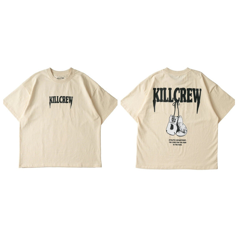 Killcrew Boxing Gloves Graphic Oversized Beige T-Shirt