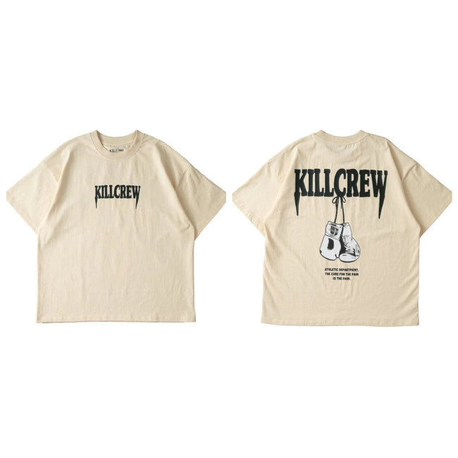 Killcrew Boxing Gloves Graphic Oversized Beige T-Shirt Hover Image