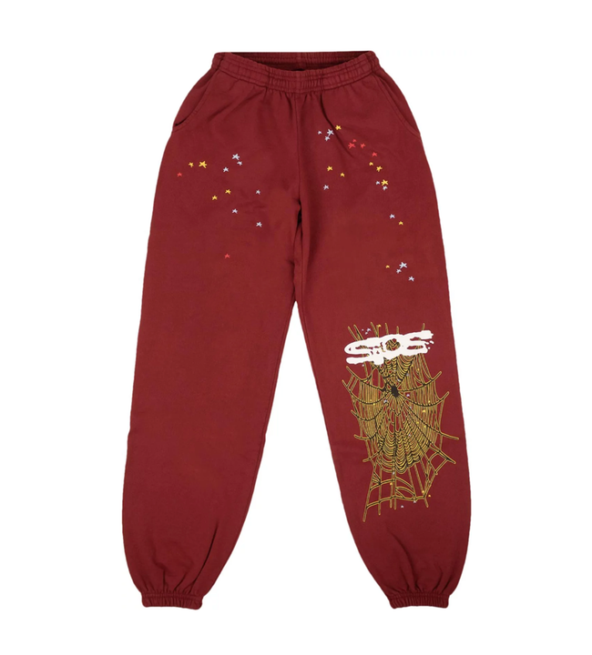 Sp5der Logo Sweatpants Maroon Hover Image