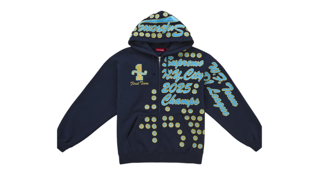Supreme League Champs Zip Up Hooded Sweatshirt Navy (P) Hover Image