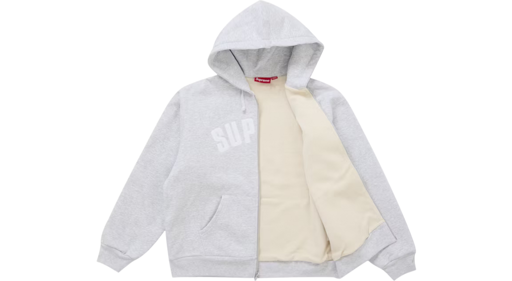 Supreme Arc Thermal Lined Zip Up Hoodie Ash Grey