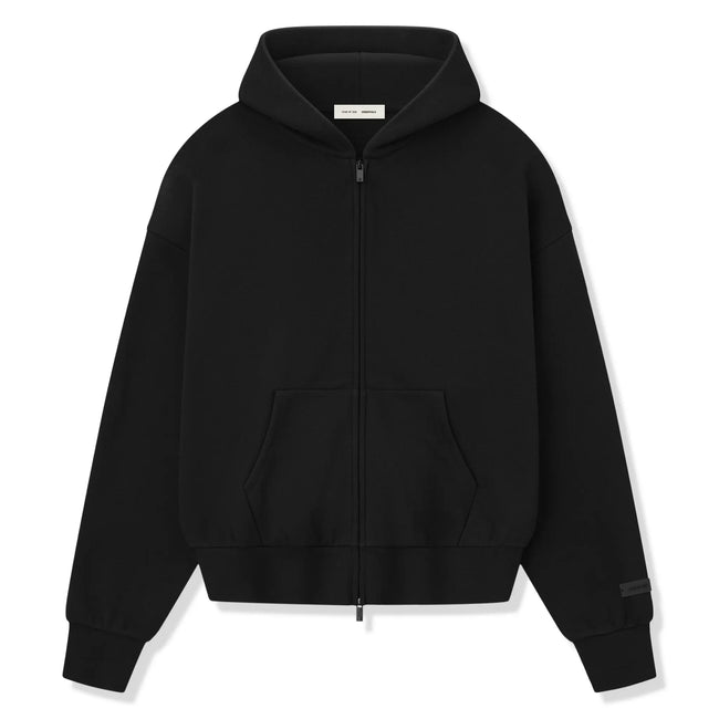 Fear Of God Essentials Classic Fleece Jet Black Metalic Zip-Up Hoodie (SS25) Hover Image